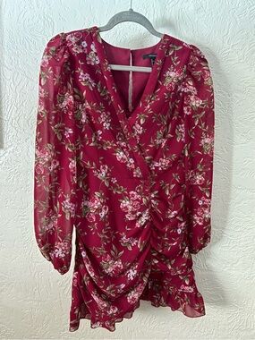 Forever 21 Burgundy Floral Wrap Mini Dress